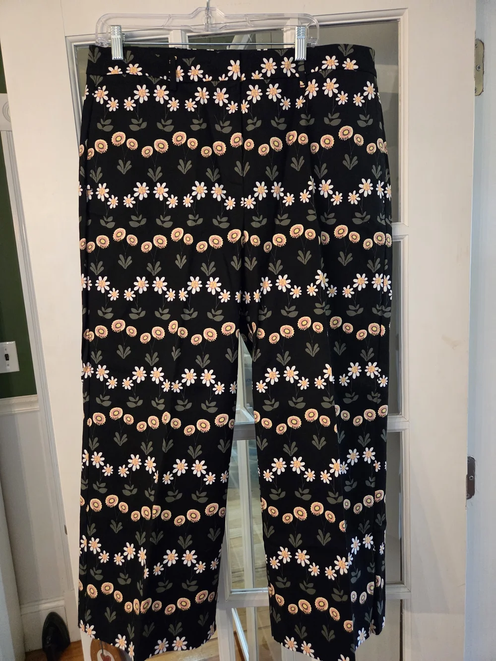 Boden Black Floral Cropped Wide-Leg Pants - Size 14R - Picture 1 of 7